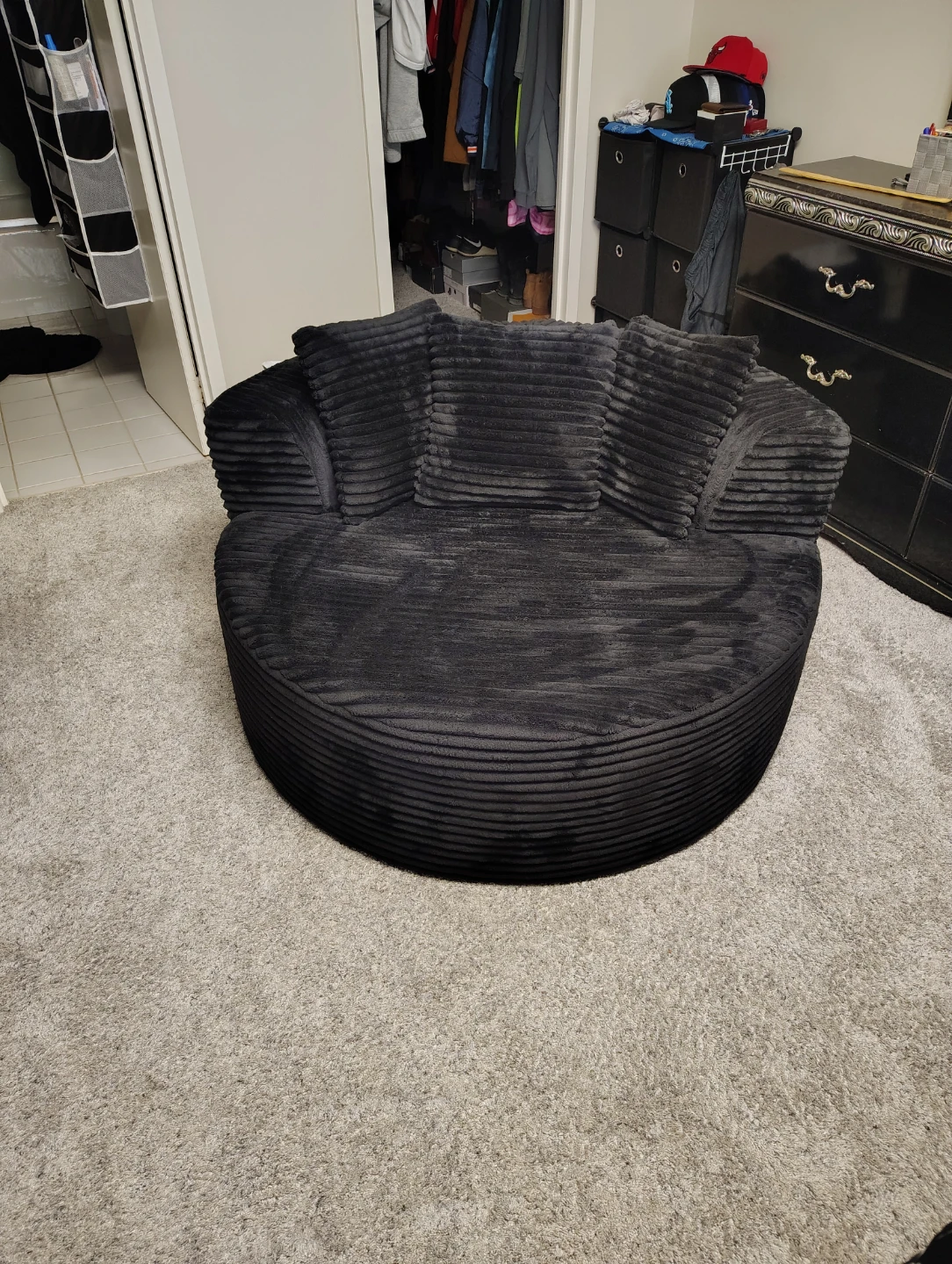 Black Corduroy Accent Chair with Pillows - photo 3