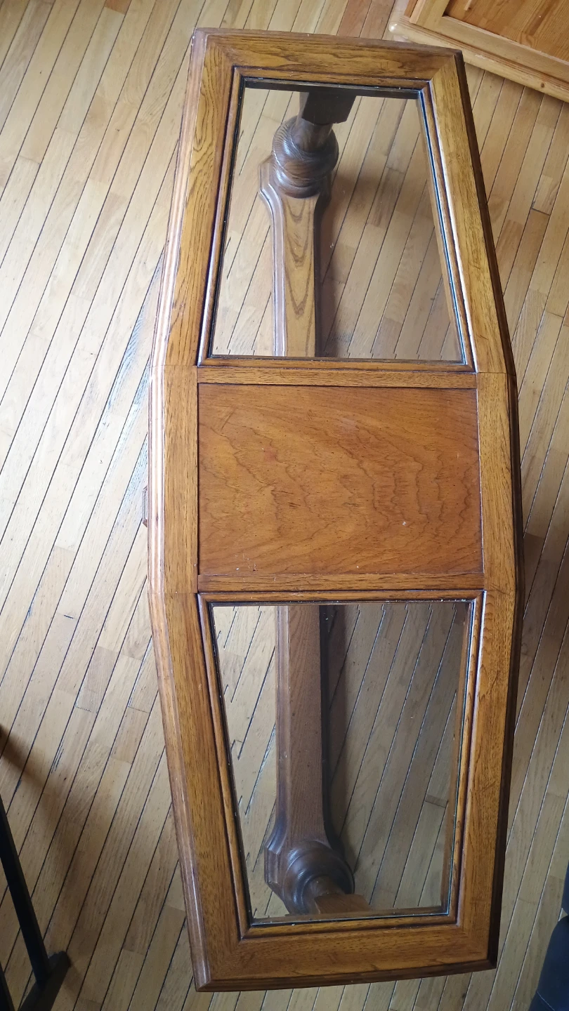 Wooden Coffin-shaped Coffee Table with Glass Top