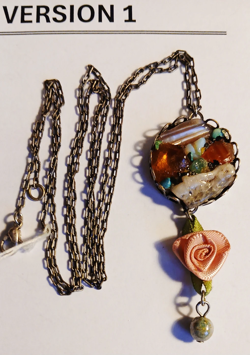 Unique Pendant Necklace with Mixed Stones and Rose Charm - photo 4