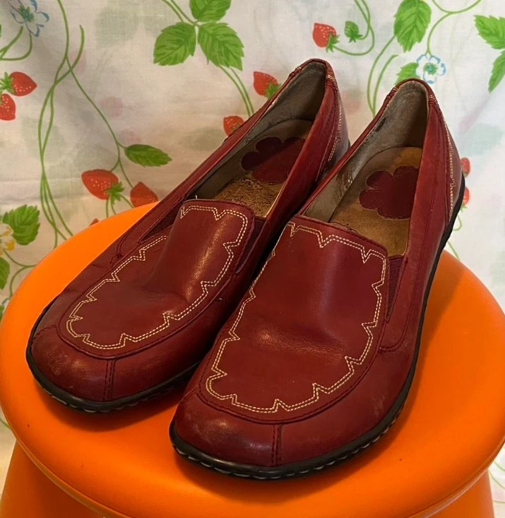 Women's Red Leather Wedge Loafers