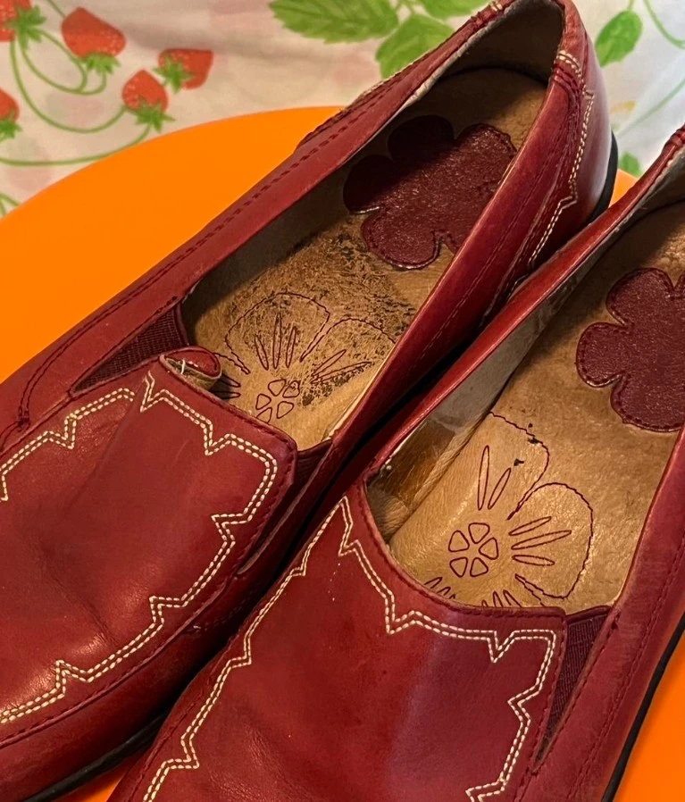 Women's Red Leather Wedge Loafers - photo 2