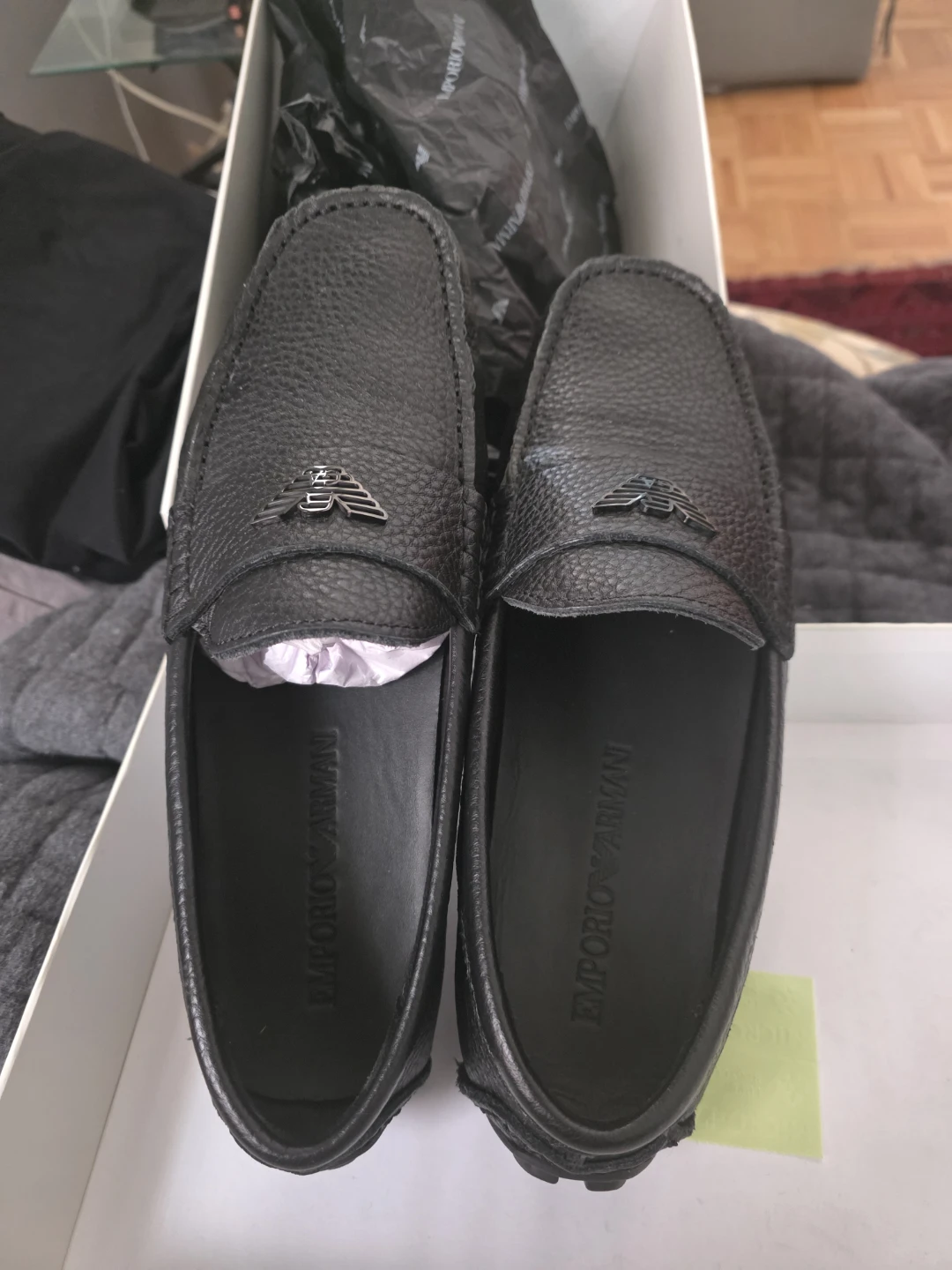 Emporio Armani Men's Black Leather Loafers Size 8