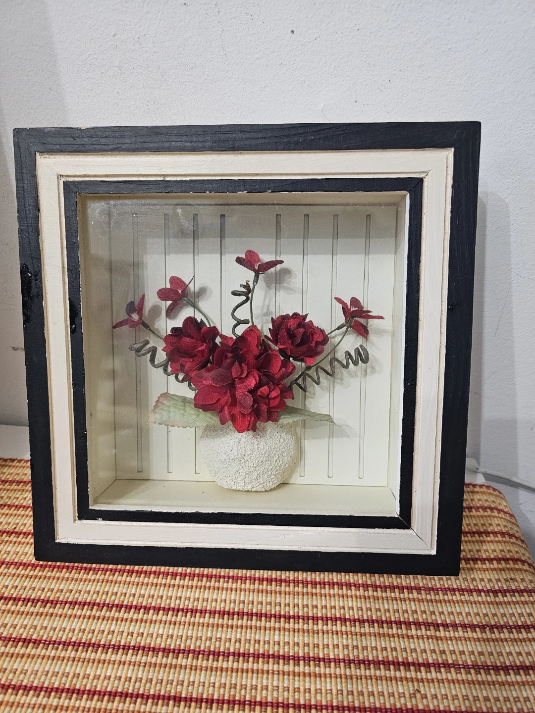 Shadow Box Wall Art with Red Flowers