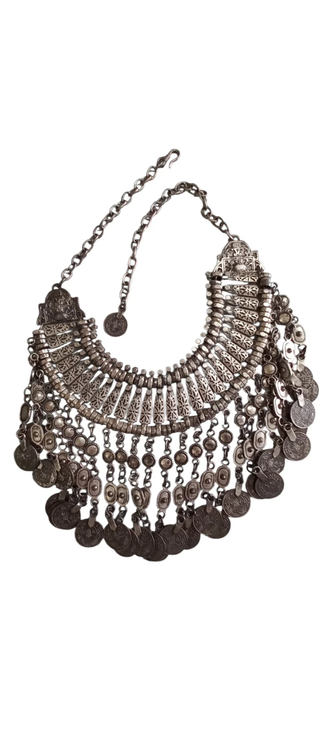 Silver Coloured Statement Necklace with Coin Charms - photo 2