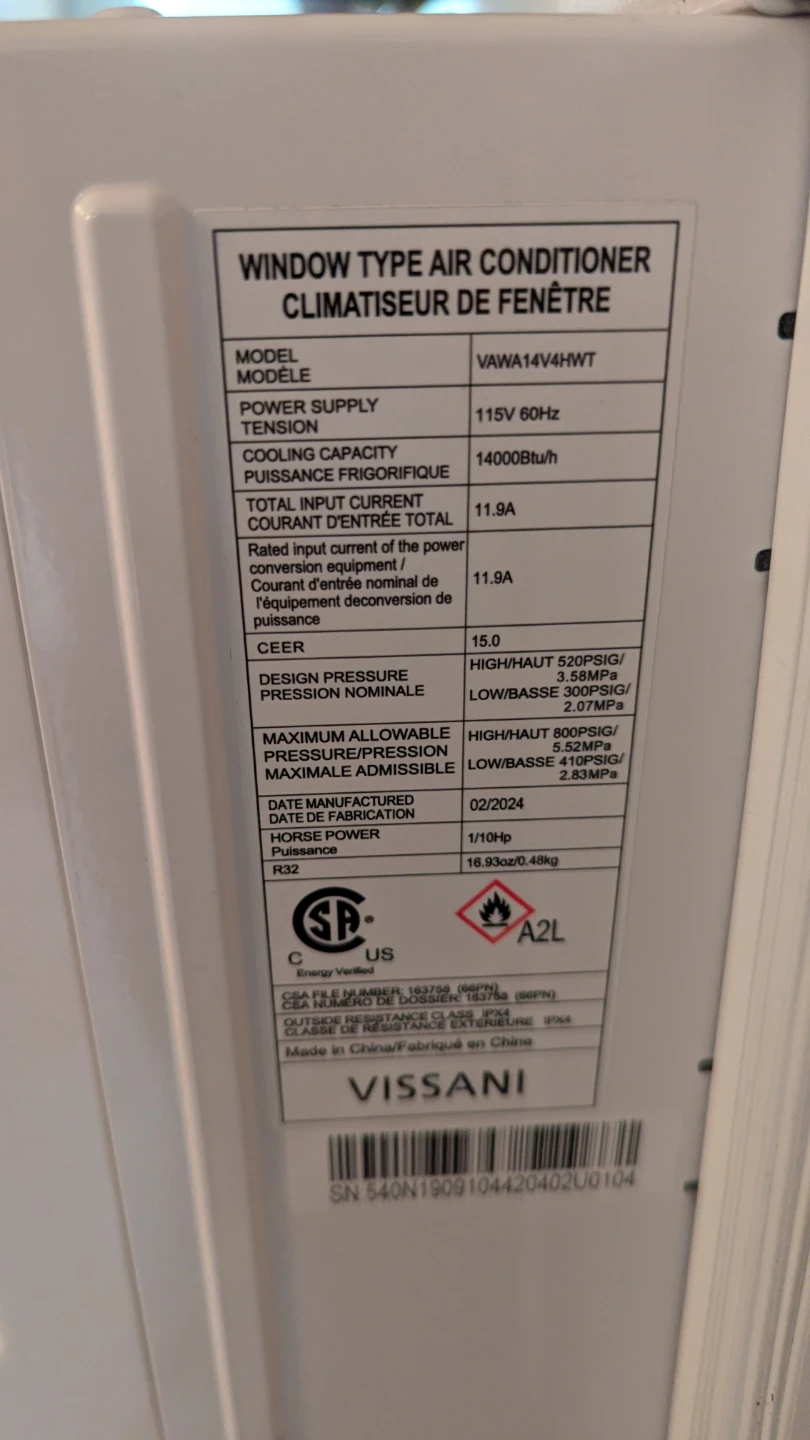 VISSANI Window Air Conditioner VAWA14V4HWT - 14000 BTU - photo 2
