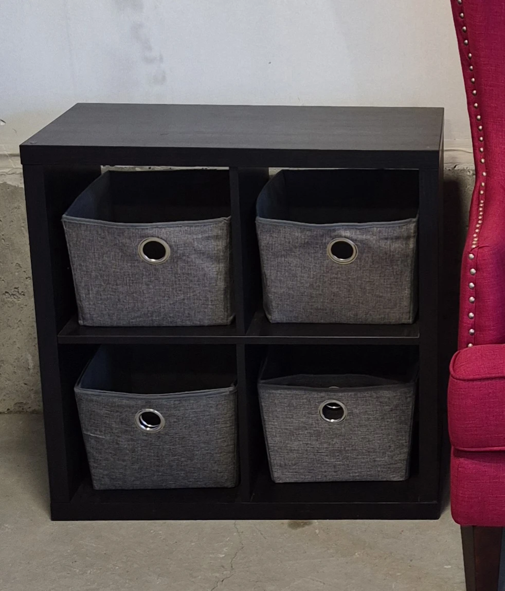 Black 4 Cube Storage Unit with Grey Bins