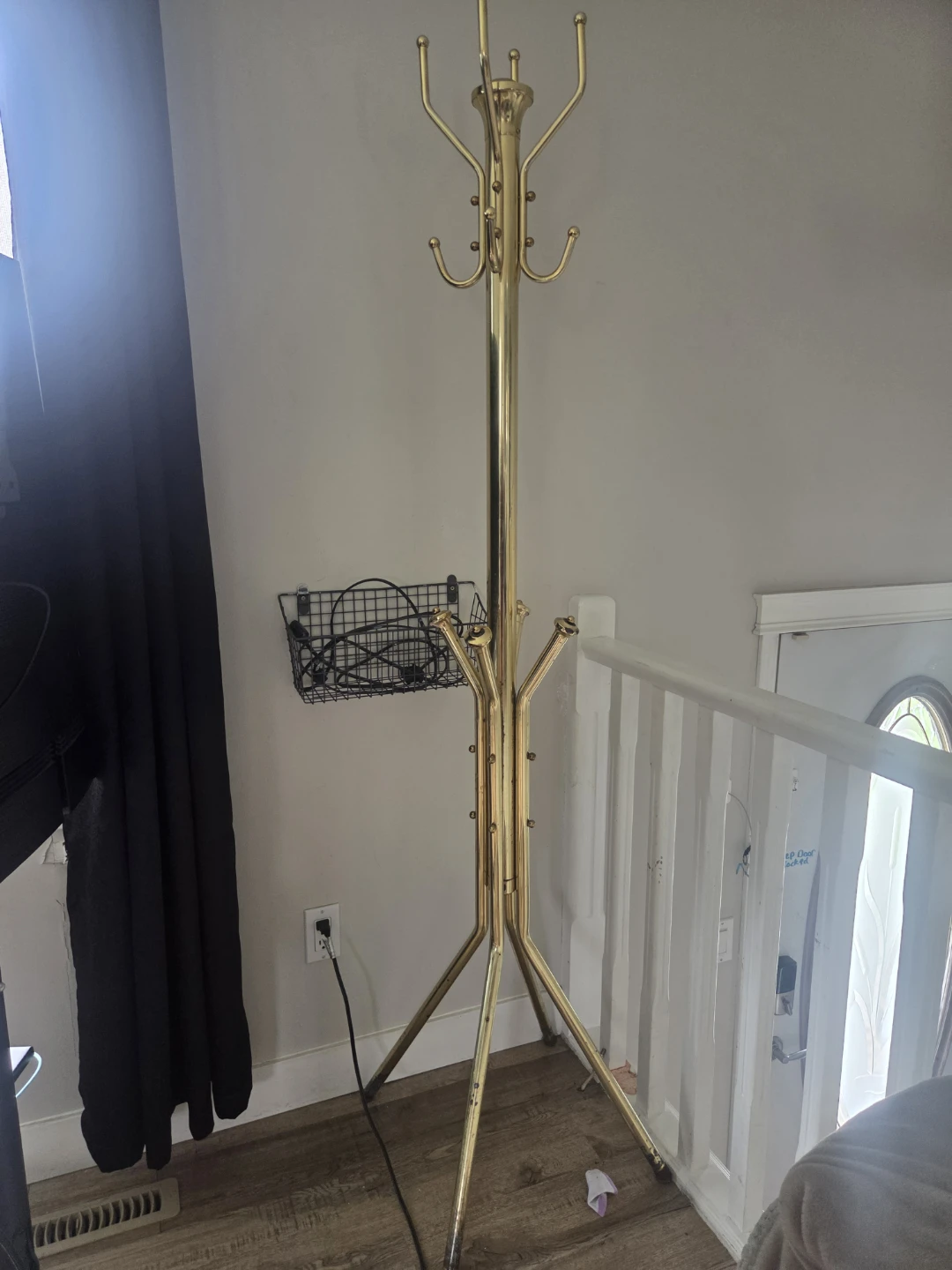 Gold Coat Rack with Basket - photo 2