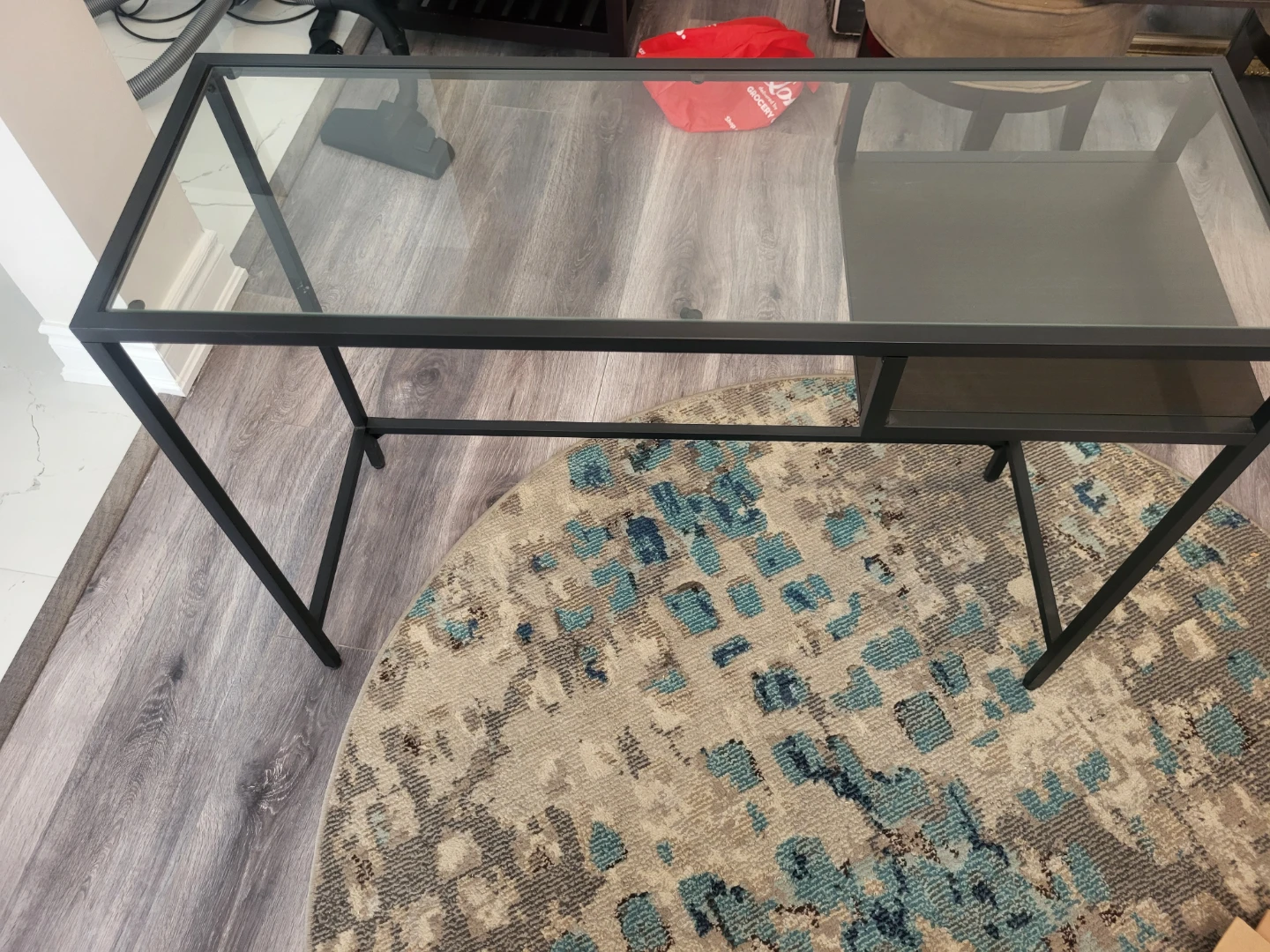 Ikea Glass Top Console Table with Black Metal Frame - photo 2