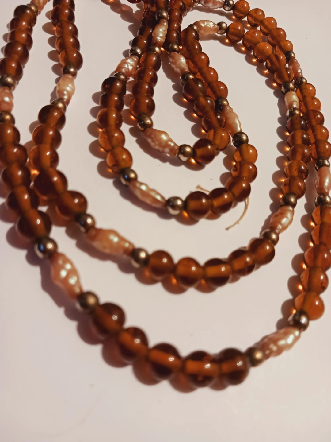 Gorgeous Amber and Pearl Beaded Necklace