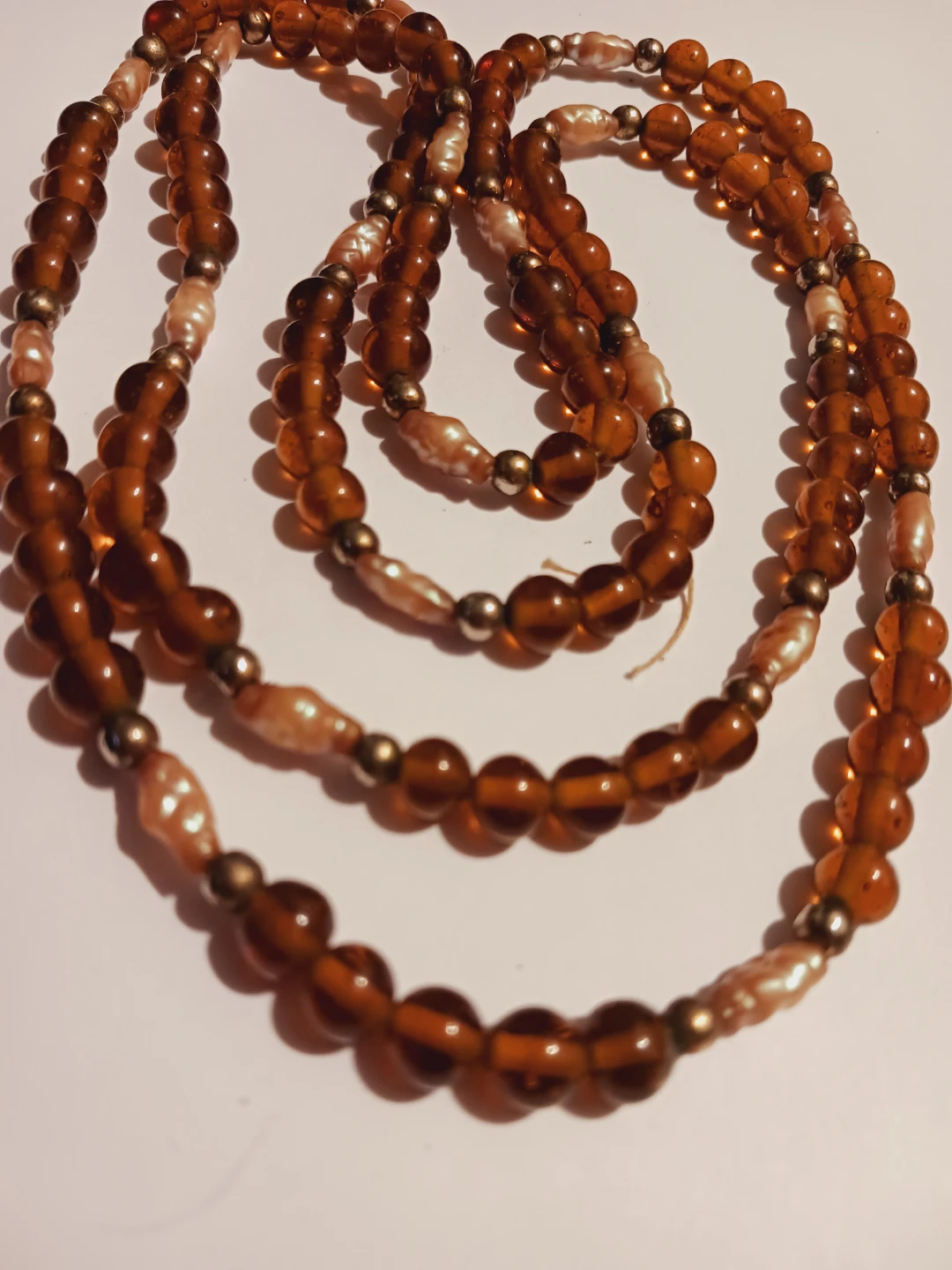 Gorgeous Amber and Pearl Beaded Necklace - photo 2