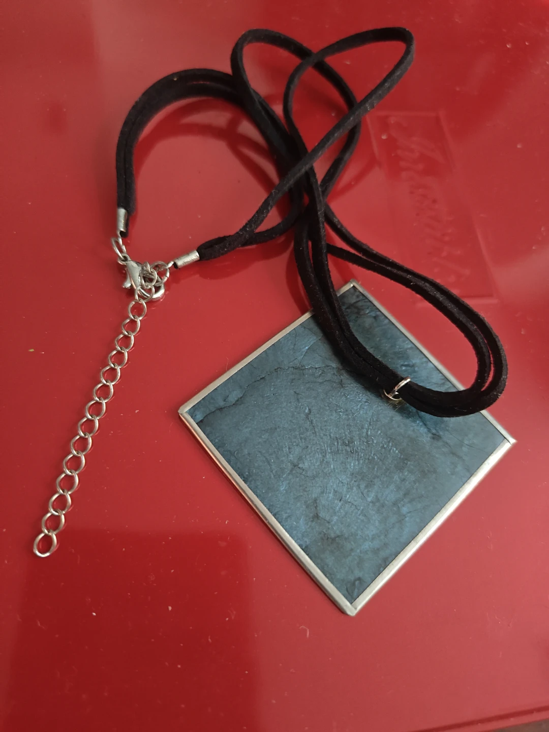 Square pendant necklace on black cord - photo 2