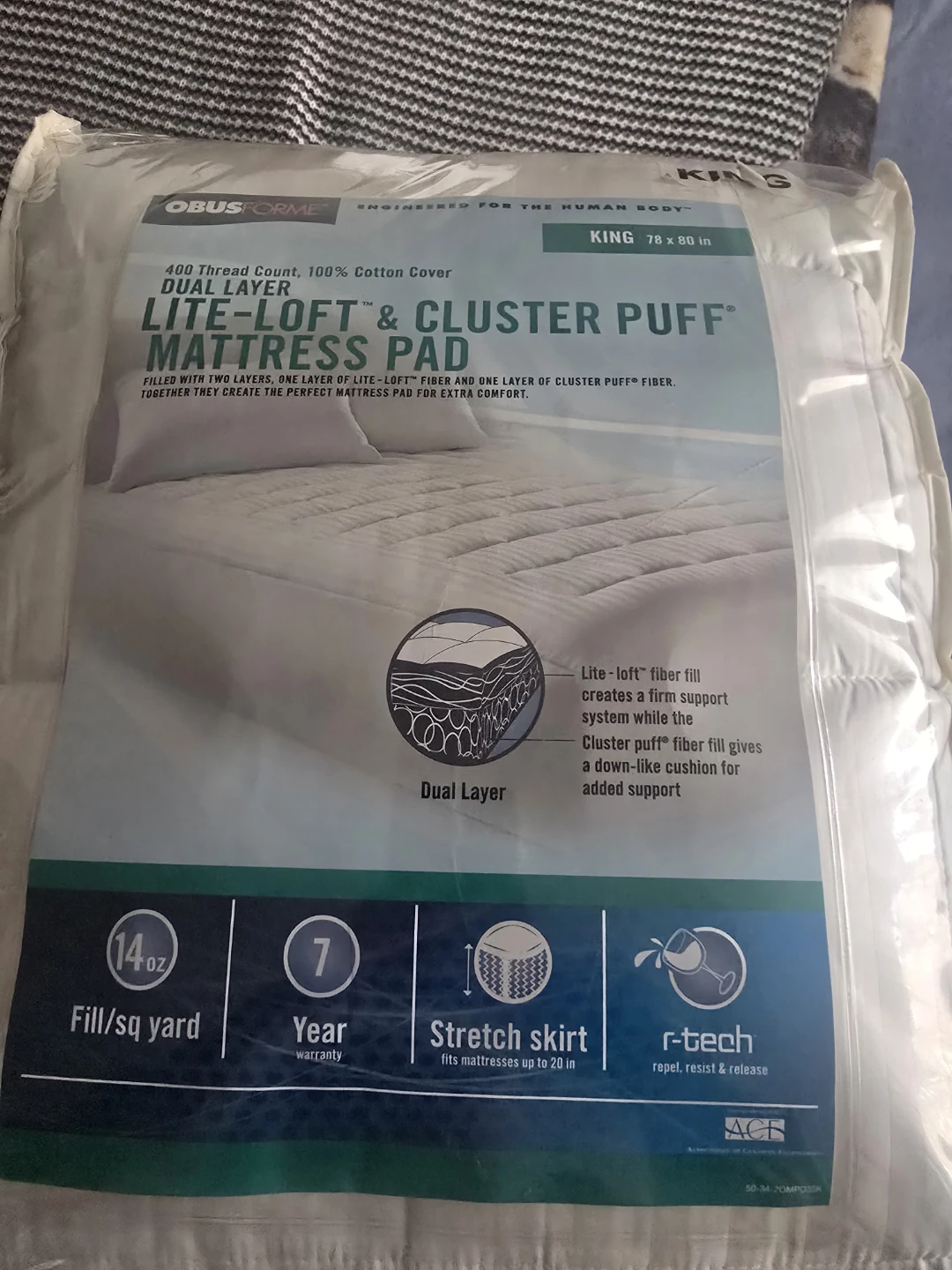 Obusforme Lite-Loft & Cluster Puff King Mattress Pad