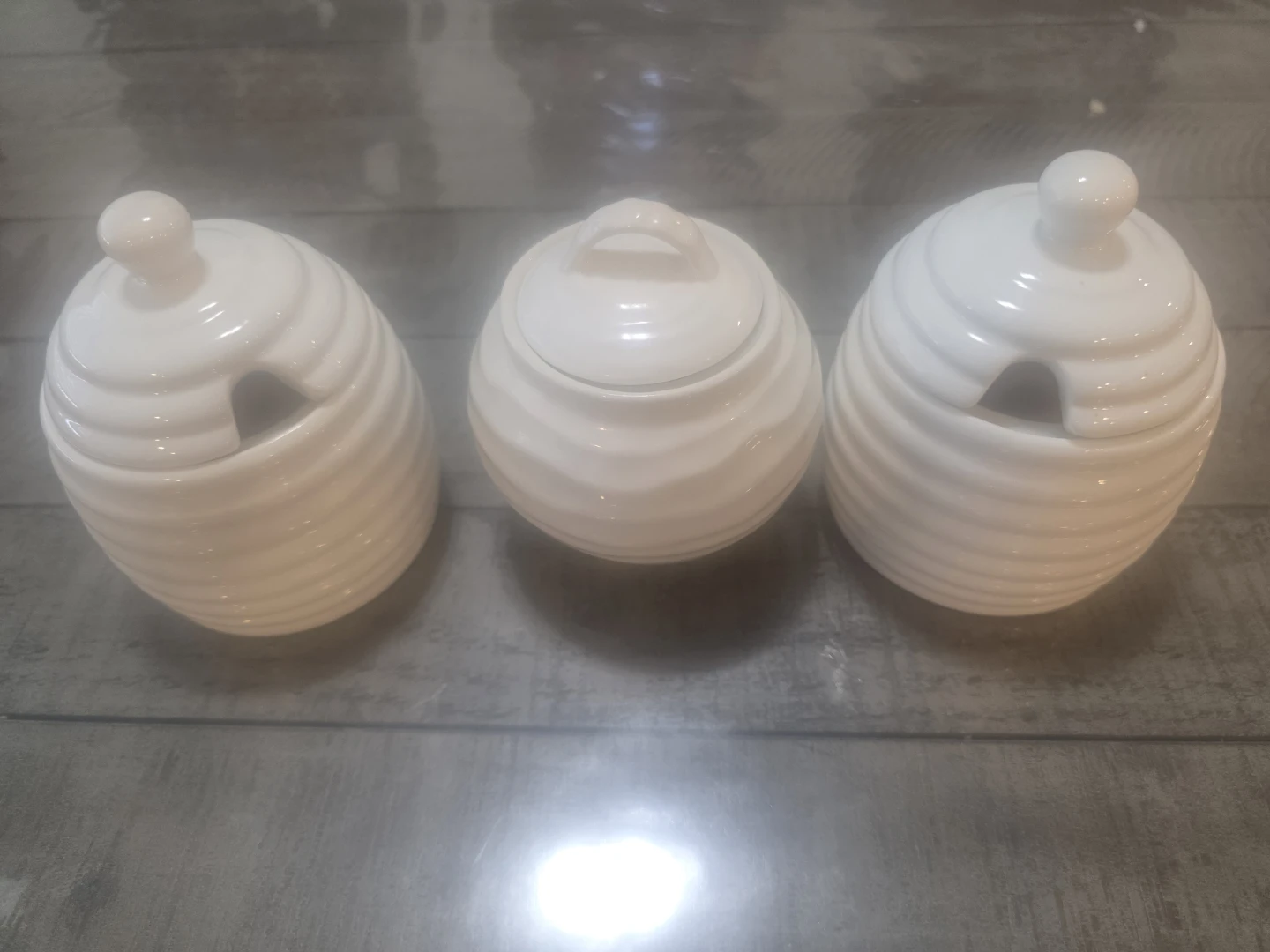Set of 3 Ceramic Pots (2 Honey Pots + 1 Multi-purpose Jar)