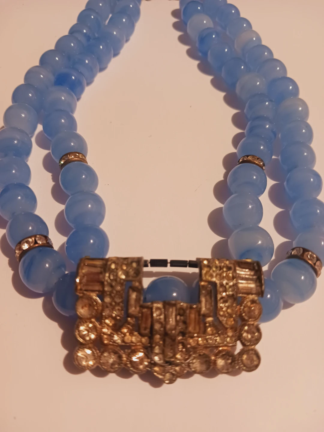 Vintage Blue Stone Necklace with Ornate Clasp