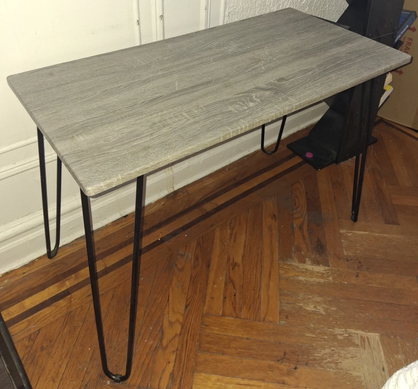 Gray Wood Grain Desk with Black Hairpin Legs