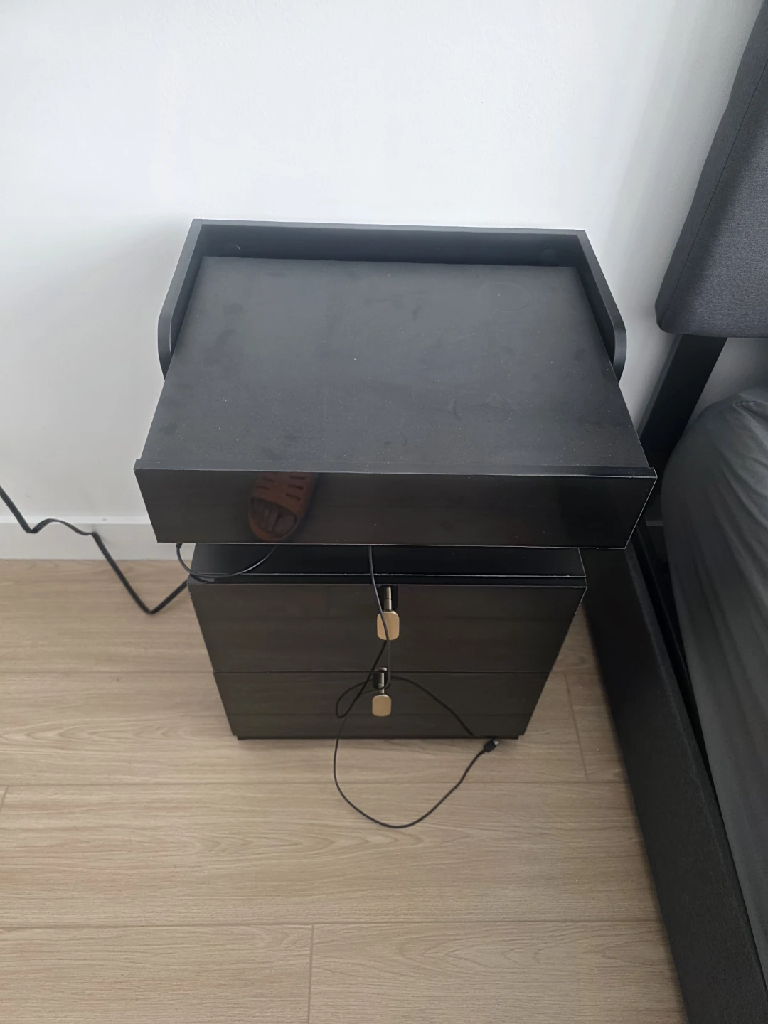 Black Nightstand with 3 Drawers