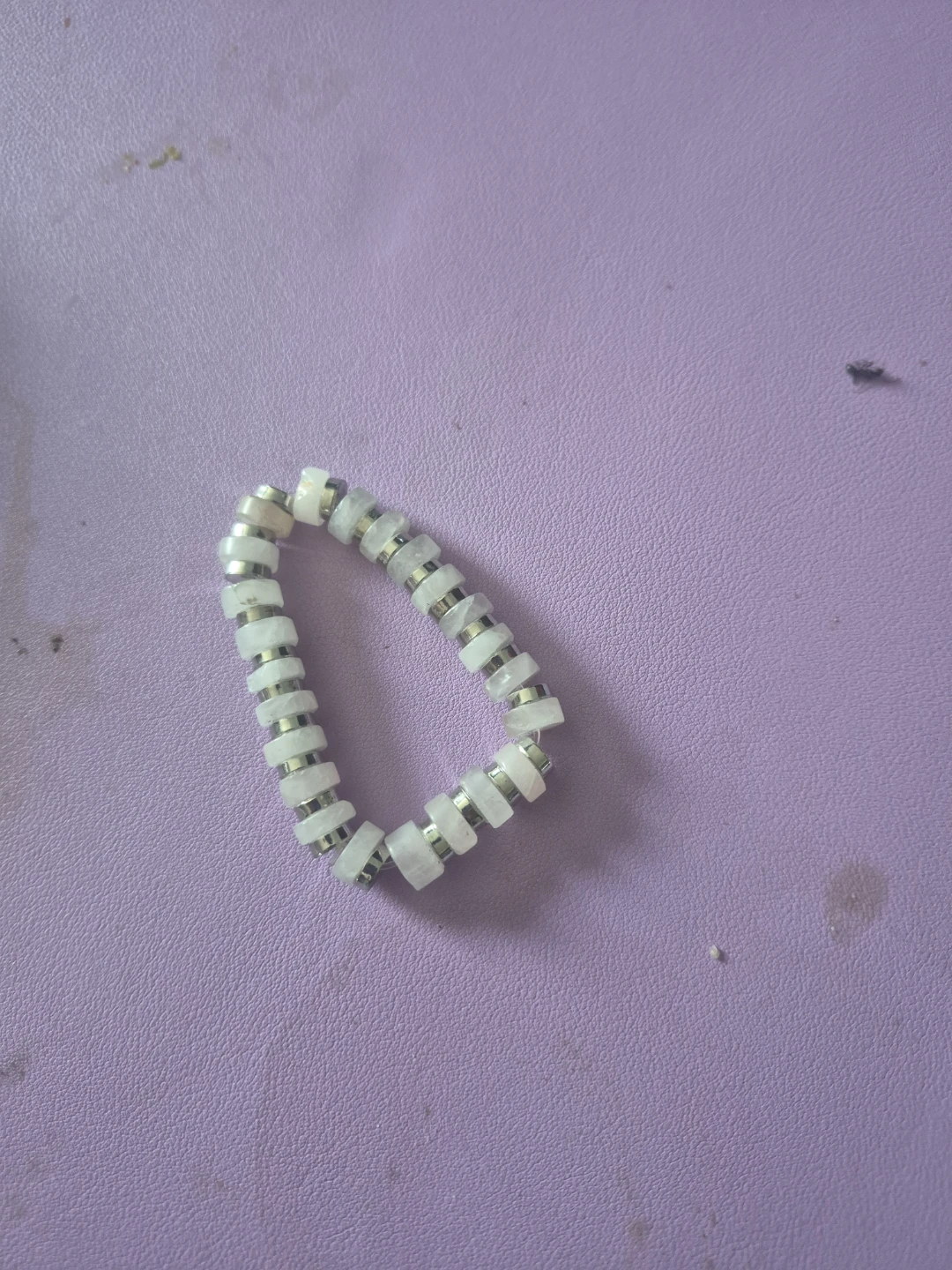 Beaded Bracelet with White Stones and Silver Accents