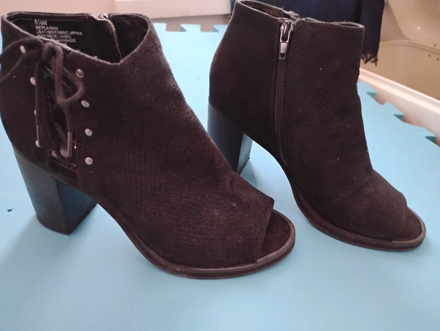Nine West Black Peep-Toe Booties - Size 6.5M