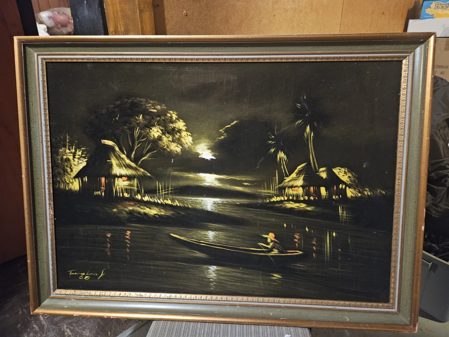 Framed Painting "Night Village Scene" by Tang Loos 1988 - photo 4