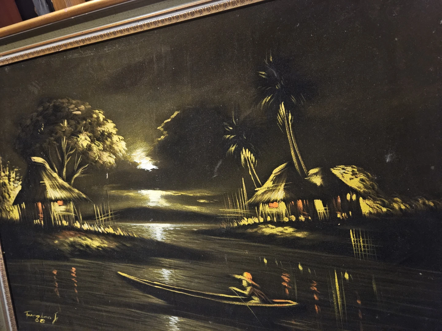 Framed Painting "Night Village Scene" by Tang Loos 1988 - photo 5