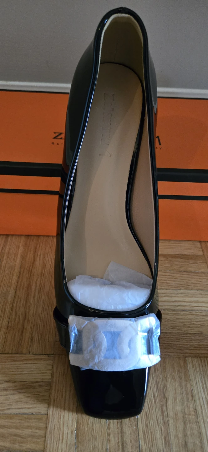 Black Patent Kitten Heels with Gold Buckle - photo 2