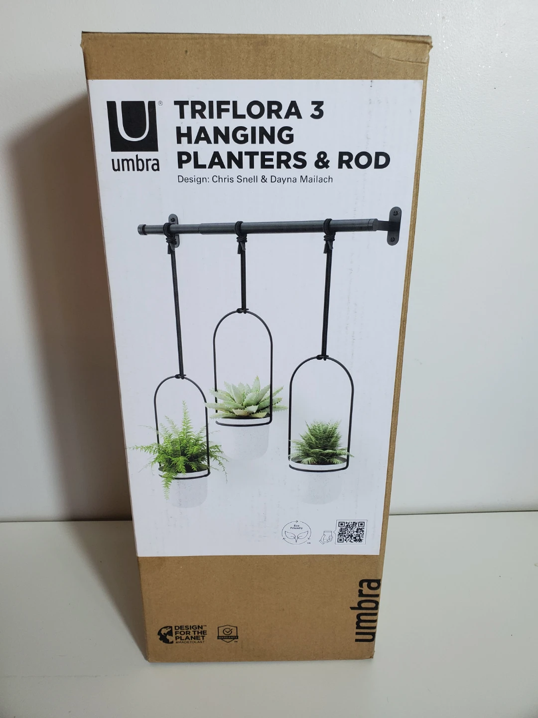 UMBRA Triflora 3 Hanging Planters & Rod...NIB