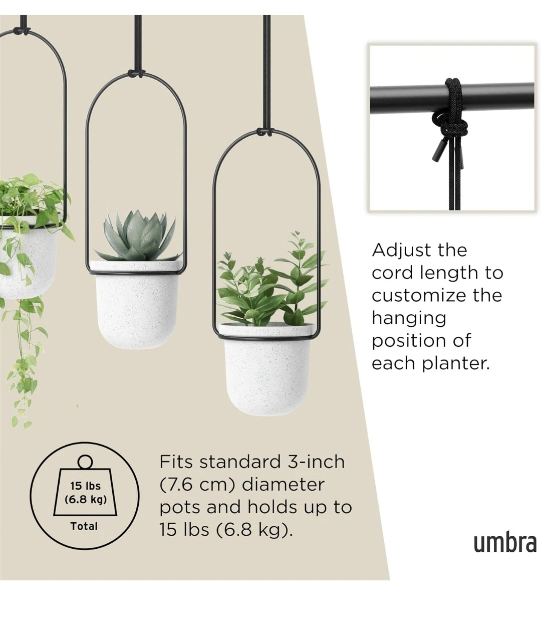 UMBRA Triflora 3 Hanging Planters & Rod...NIB - photo 2