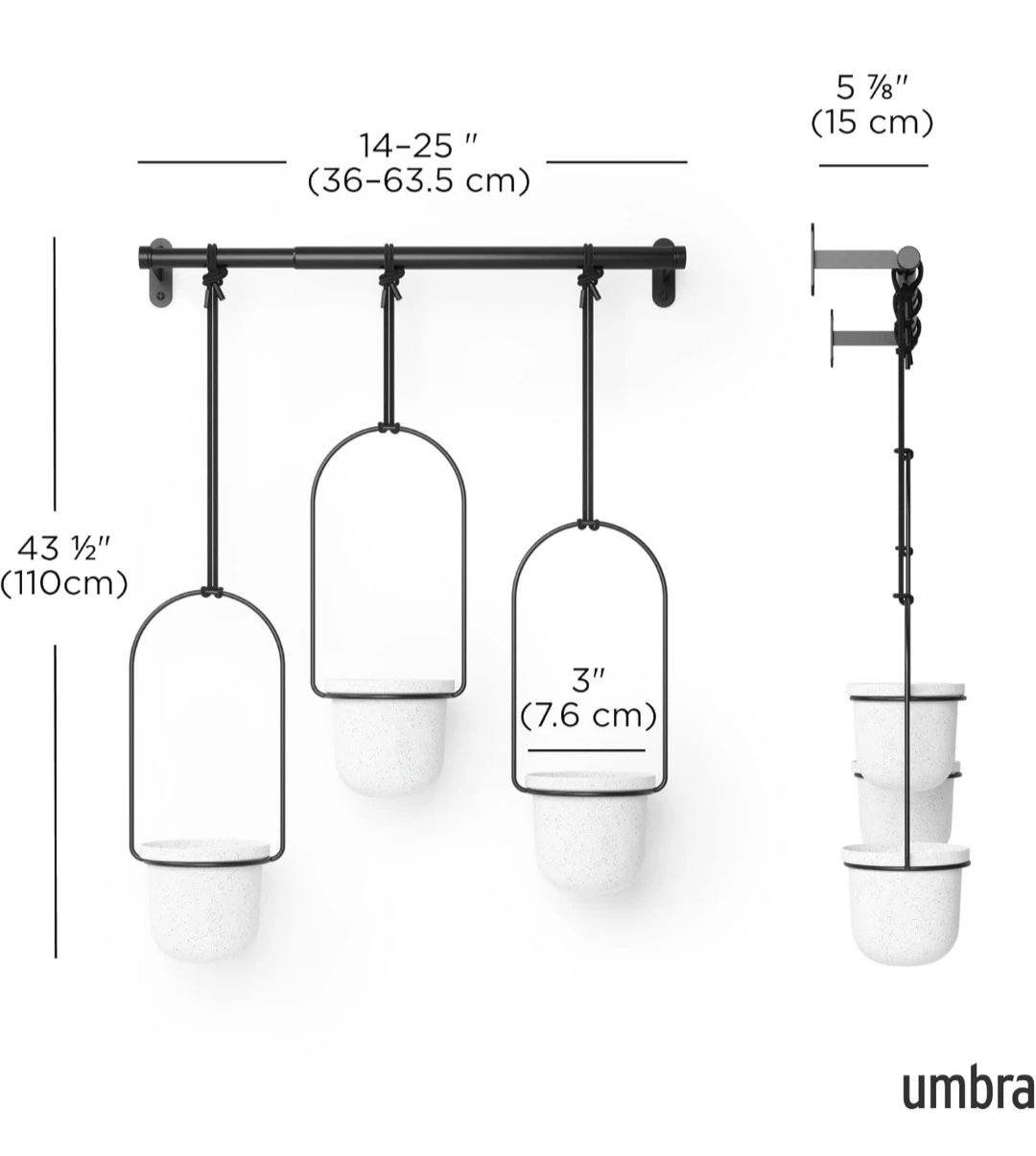 UMBRA Triflora 3 Hanging Planters & Rod...NIB - photo 4