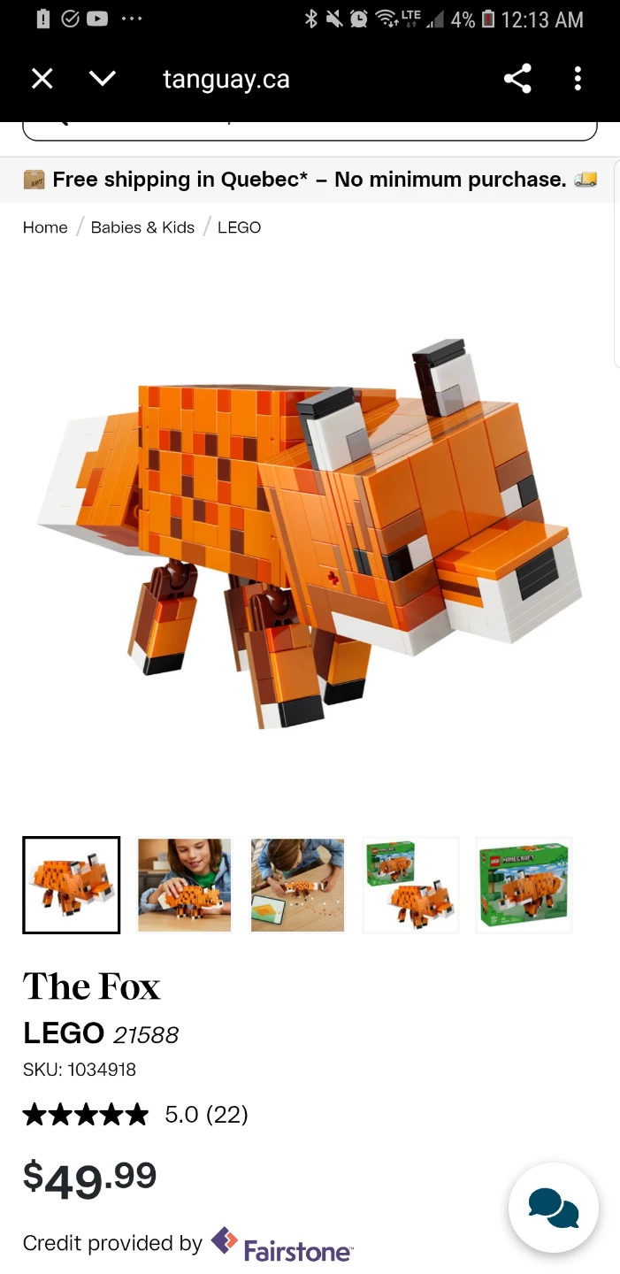 LEGO Minecraft The Fox Building Set 21588