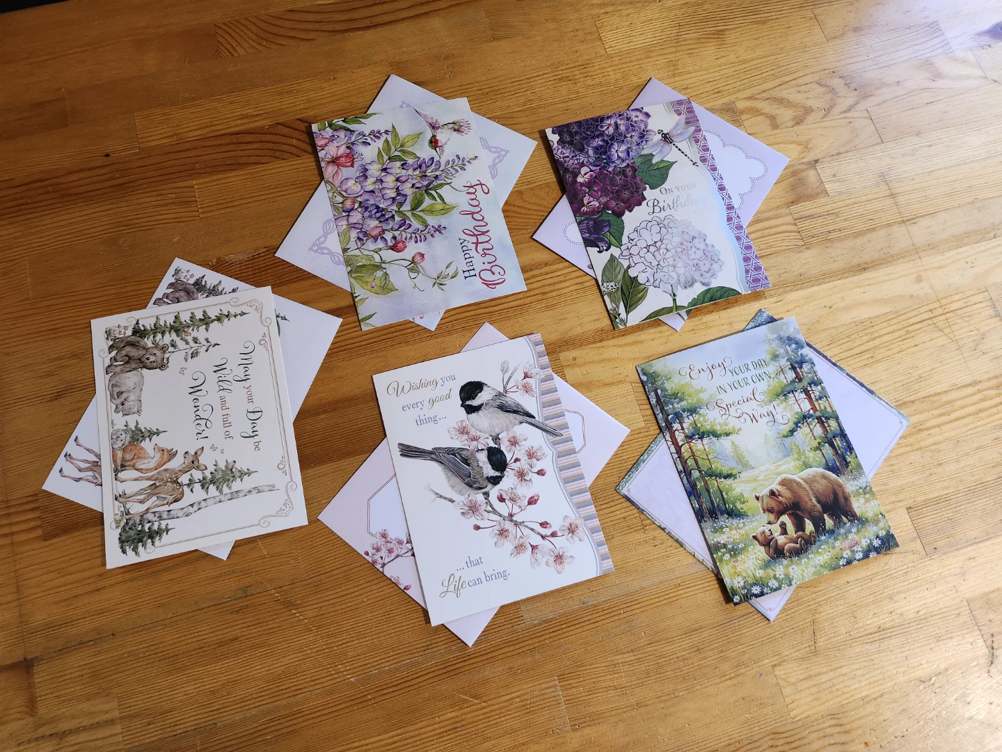 Assorted Nature Themed Birthday Cards with Envelopes- (Set of 5)