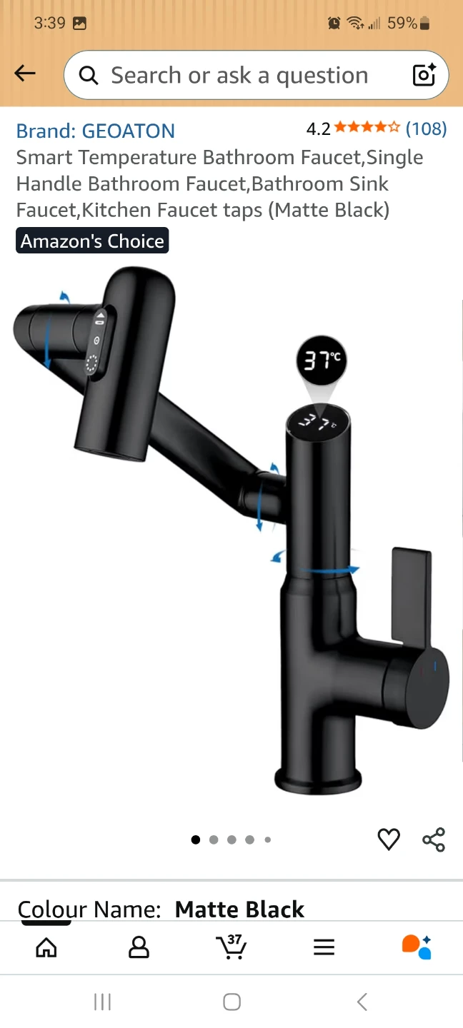 GEOATON Smart Temperature Bathroom Faucet Matte Black