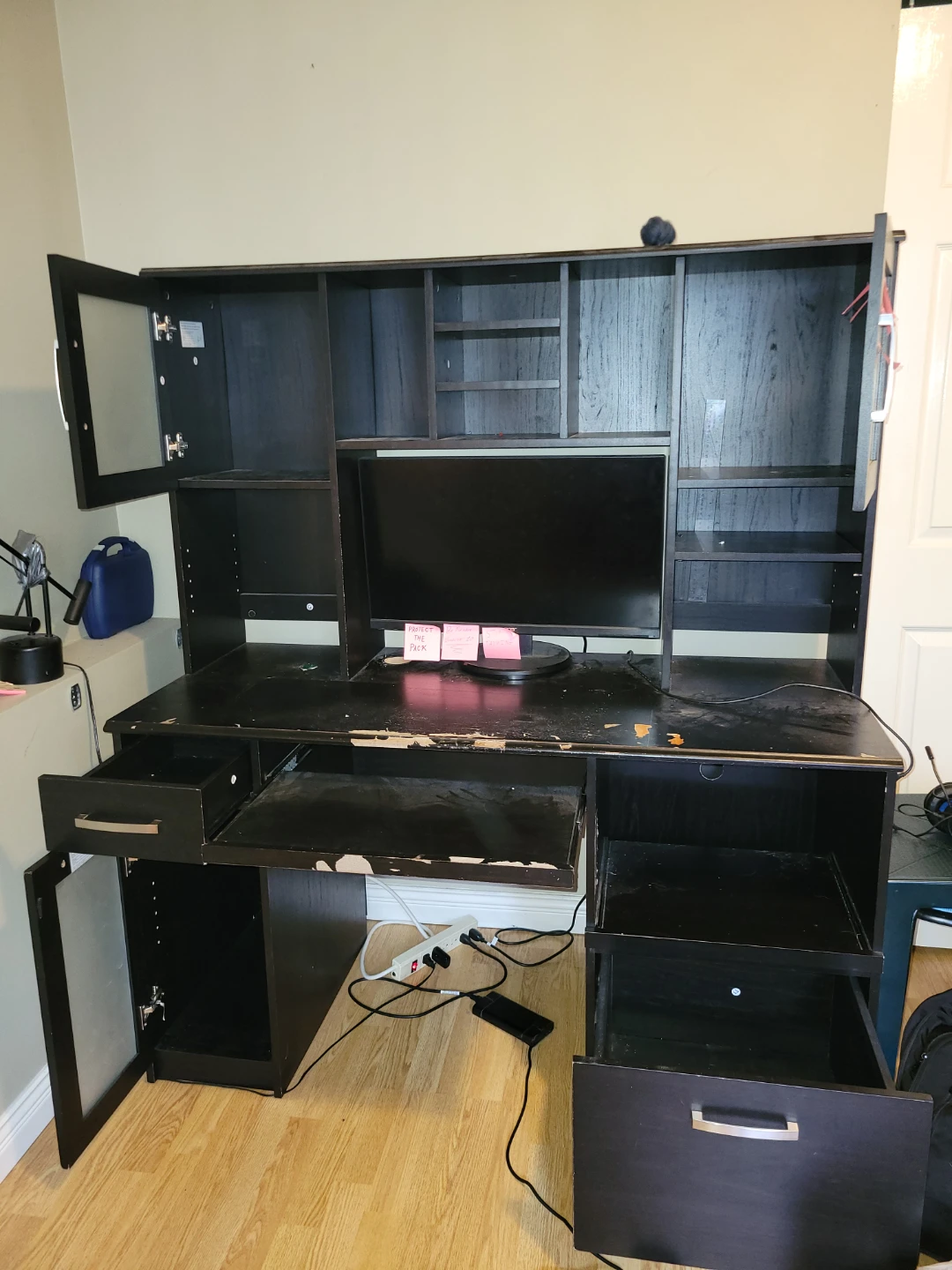 Black computer desk with hutch
