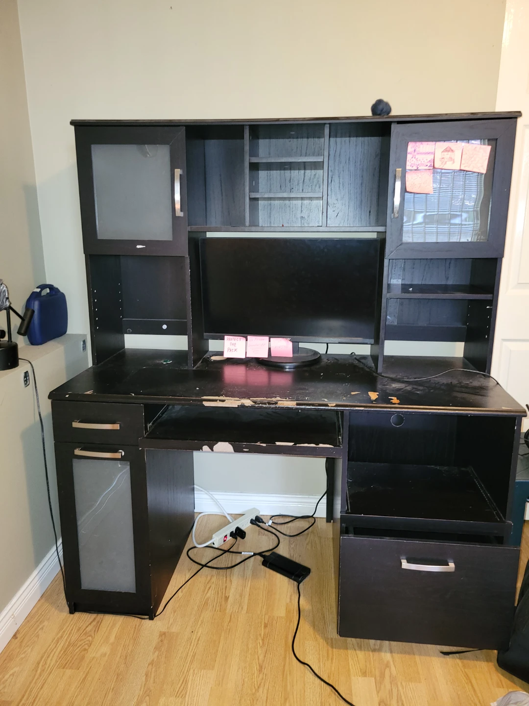 Black computer desk with hutch - photo 3