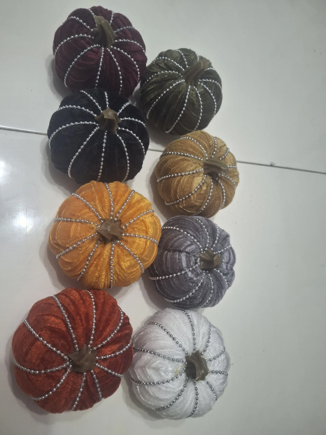 Set of 8 Decorative Velvet Pumpkins