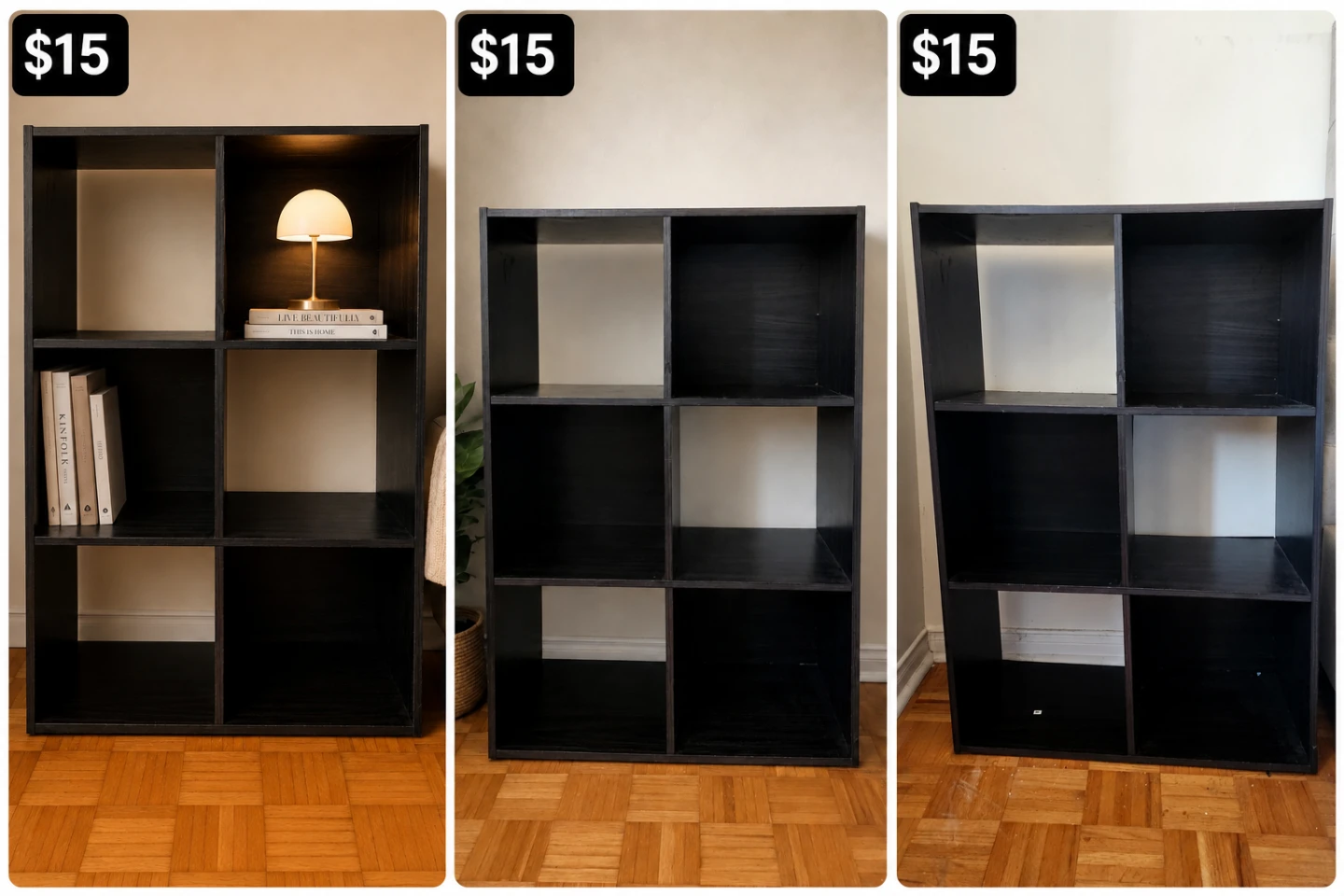 Black 6-Cube Storage Shelf, size 36"H 24"W