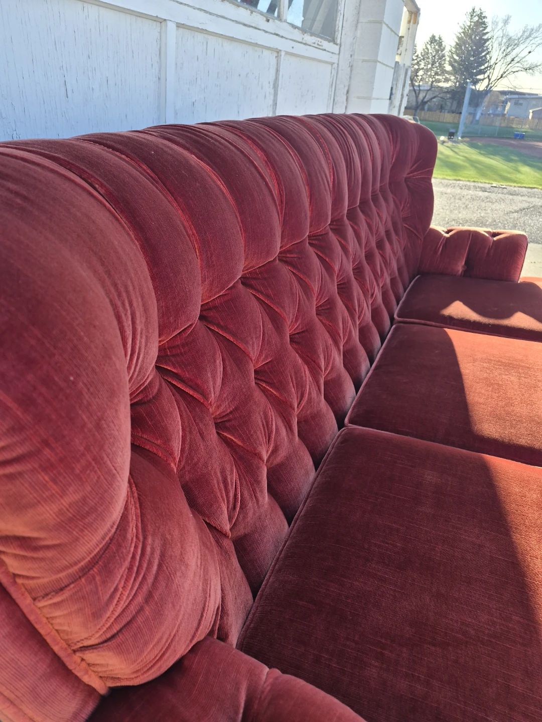 Sklar peppler Red Velvet Tufted Sofa