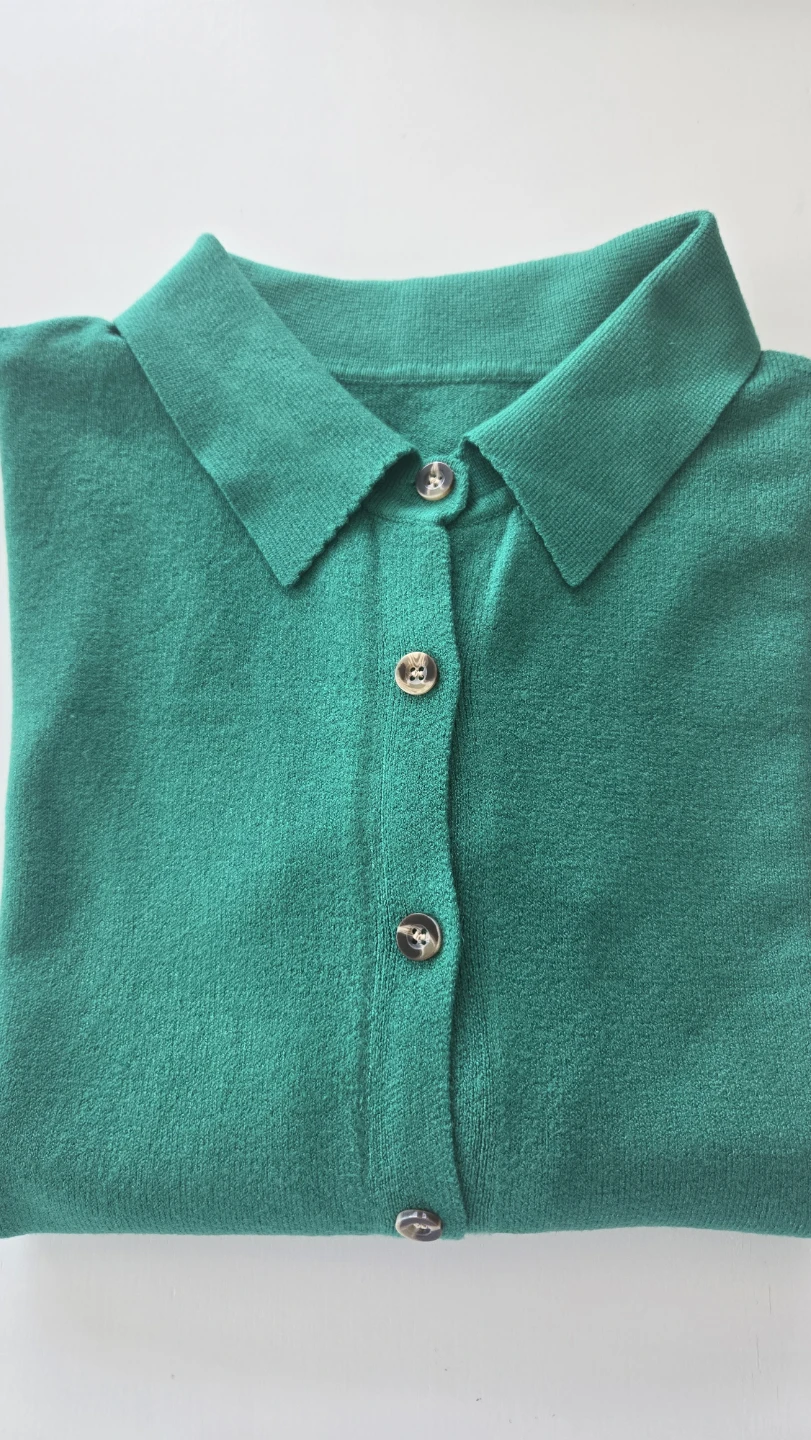 Green collared knit cardigan - photo 3