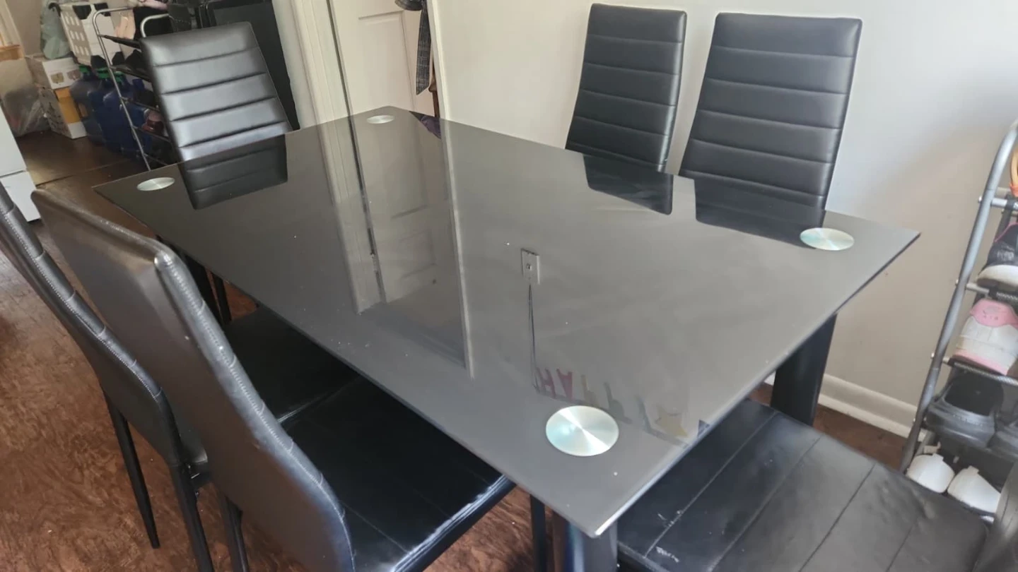 Black Glass Dining Table with 6 Chairs - photo 2