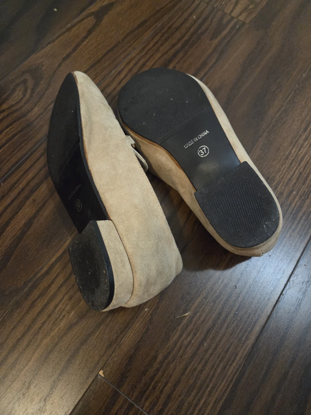 Tan Suede Loafers with Gold Buckle Detail - photo 3