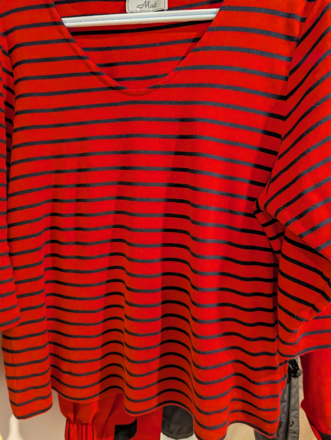 Mat Collection Red & Black Striped 3/4 Sleeve Top