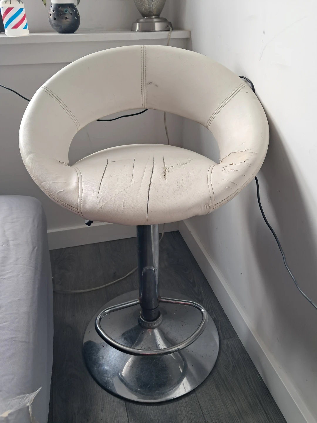 White Faux Leather Adjustable Bar Stool - photo 2