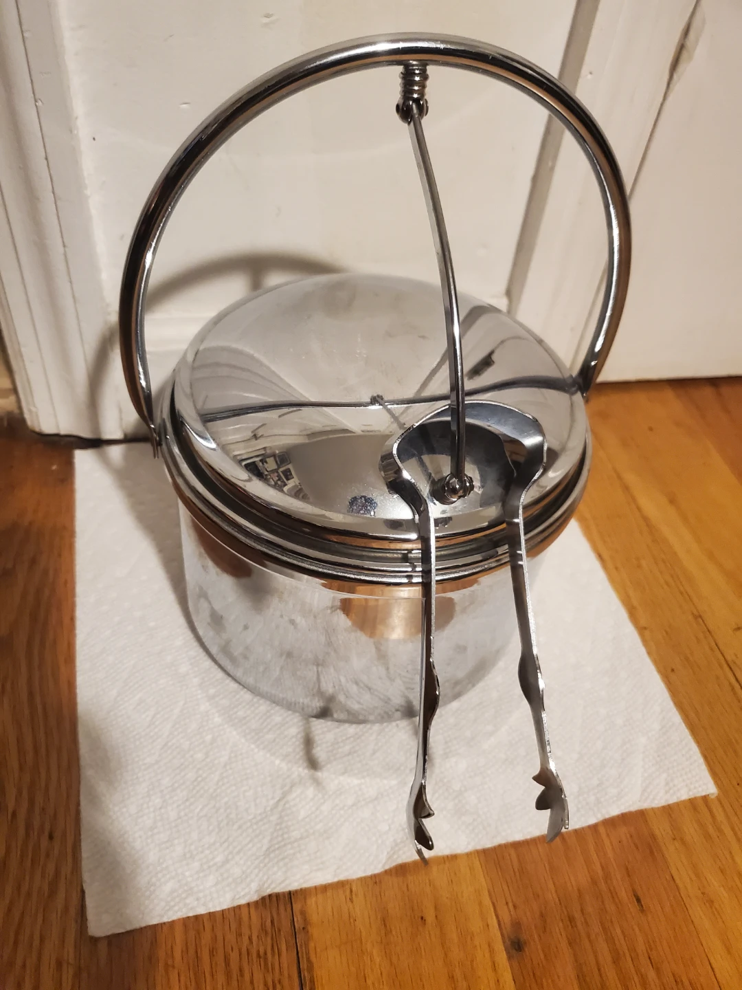 Vintage Silver Tone Ice Bucket with Tongs