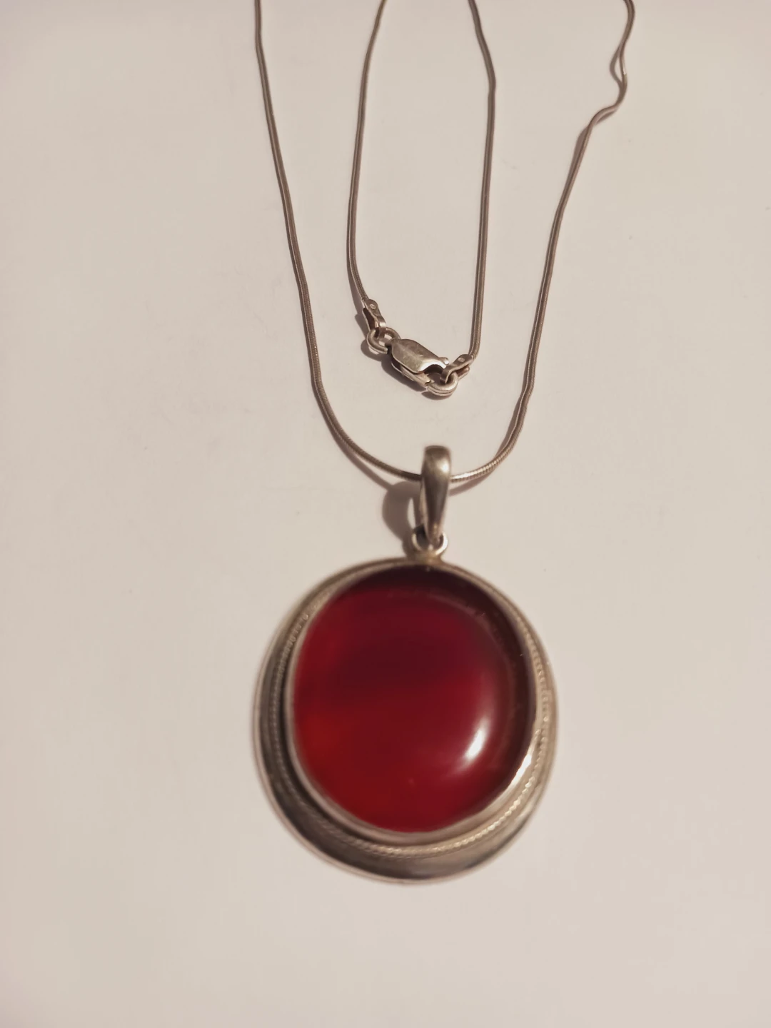 Sterling Silver 925 Genuine Carnelian Stone Pendant 20" Necklace - photo 3