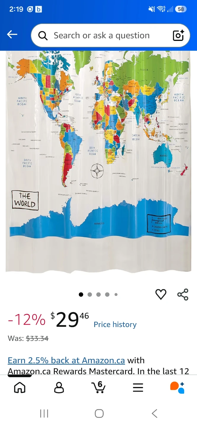 MODA Global Shower Curtain 71x71 World Map - photo 3