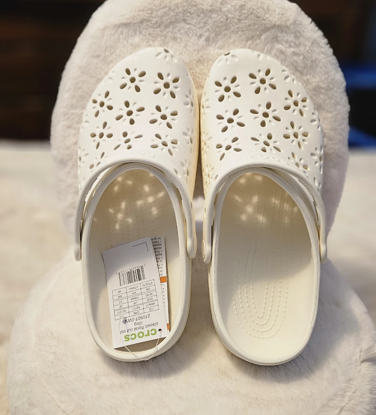 Unisex White Crocs Classic Floral Cut Out Clogs - photo 2
