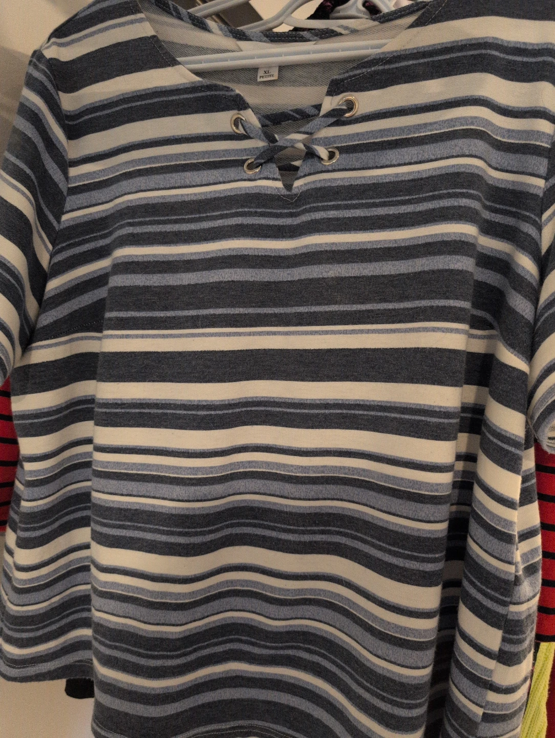 Striped XL Petite Lace-Up Neck Top
