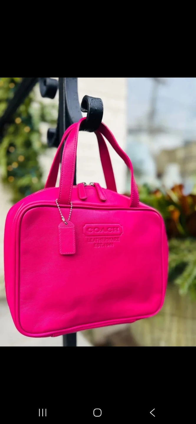 Pink Coach Leather Cosmetic Bag