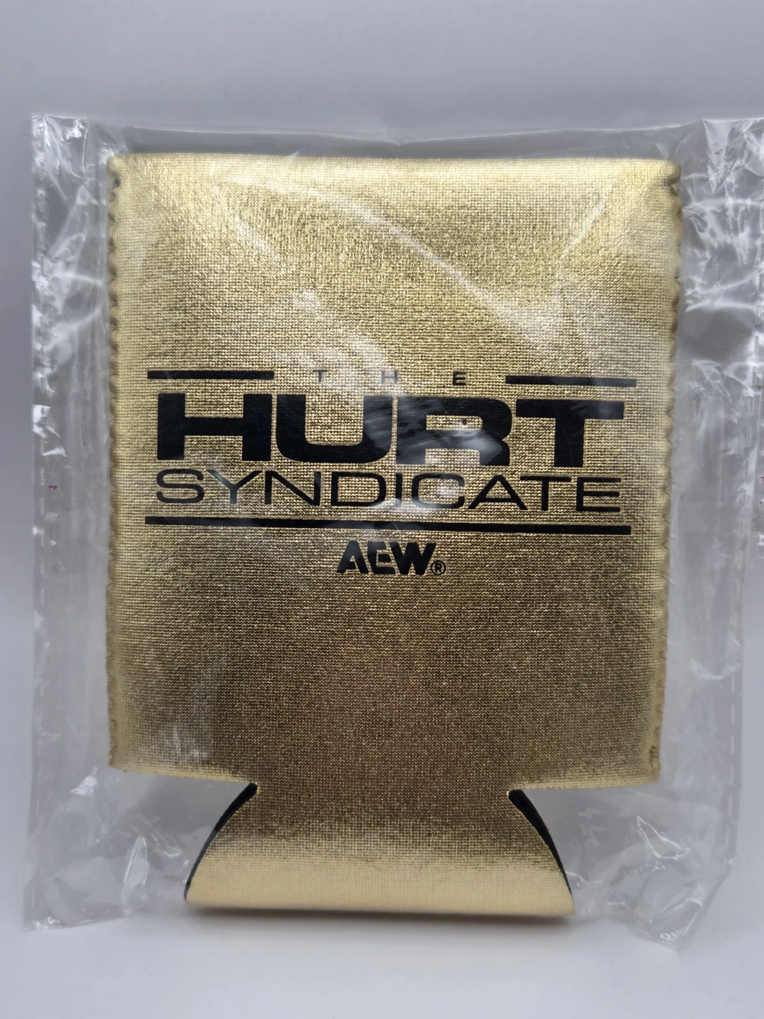 AEW The Hurt Syndicate Gold Drink Koozie Can Sleeve NEW