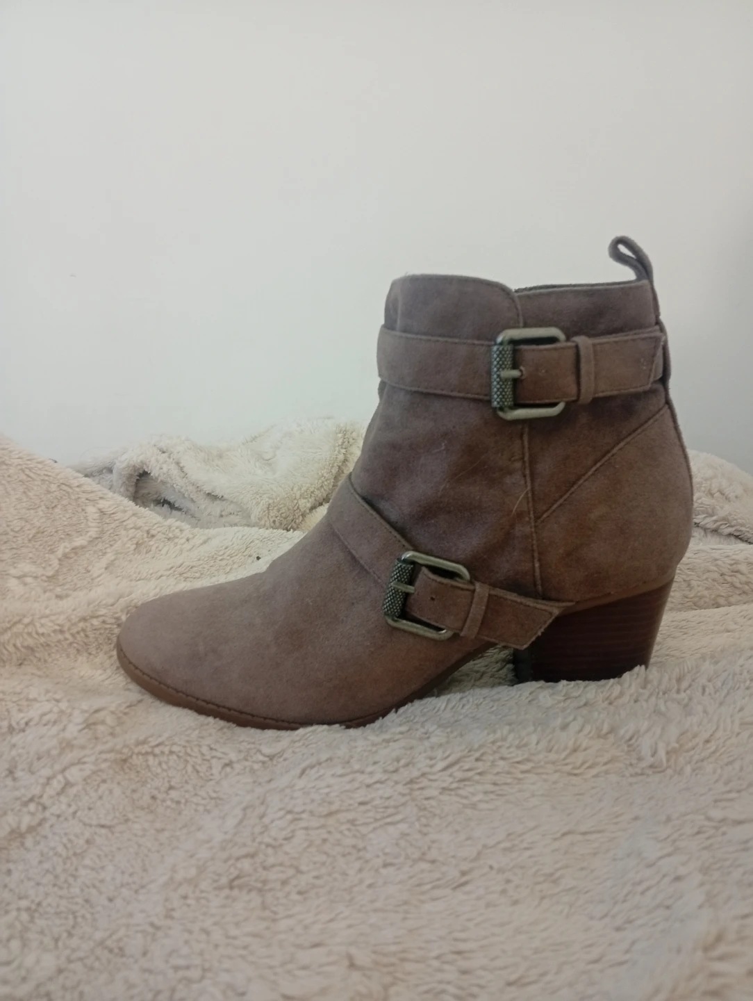 Brown Suede Buckle Ankle Boots