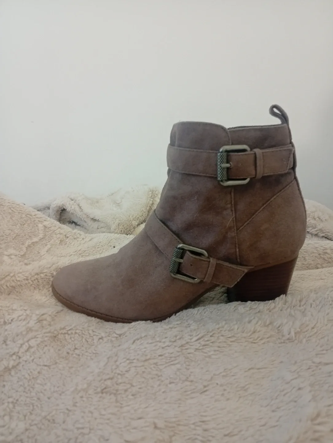 Brown Suede Buckle Ankle Boots